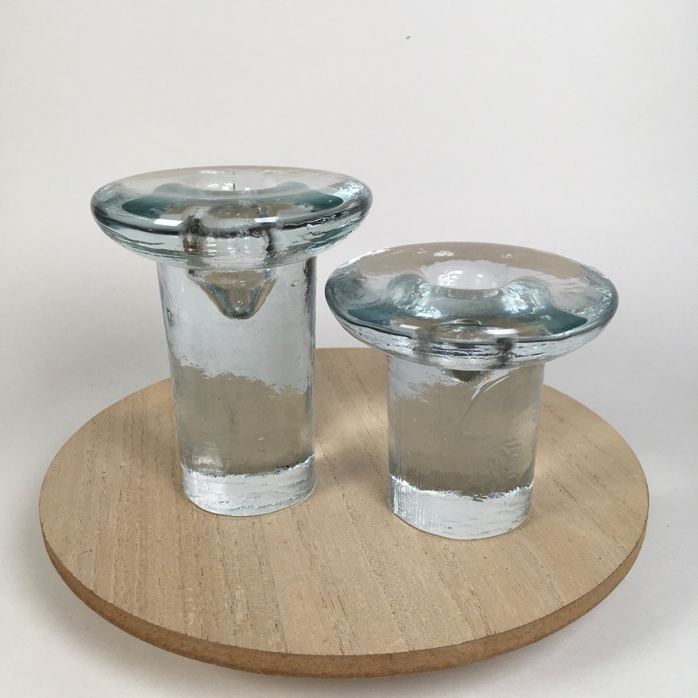 Blenko Glass Mushroom Candle Holders Set of 2